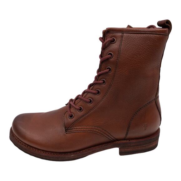 Frye Veronica Combat Boots  Leather Lace Up Heeled Red Clay Women's  8.5 - Picture 2 of 13